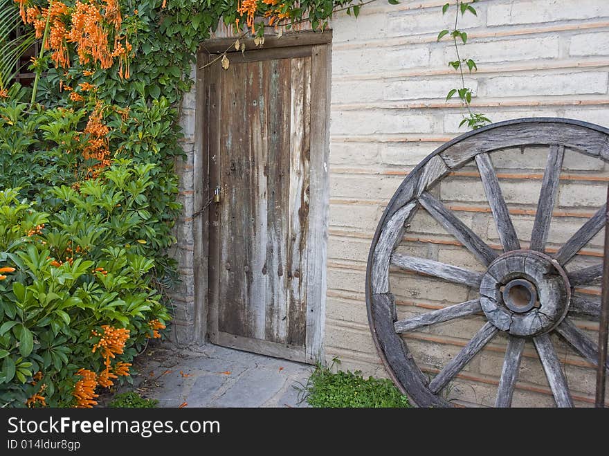 Old door and wheel