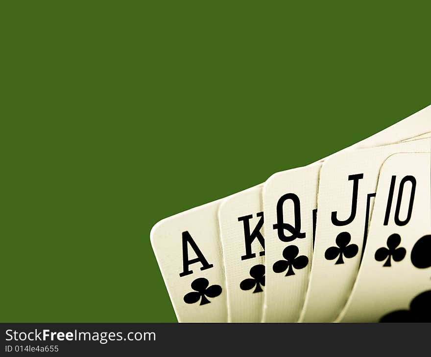 Royal flush with green background