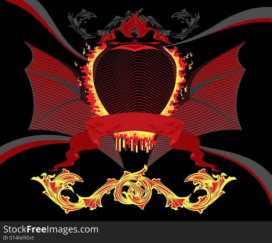 Background with burning blazon stylized bat