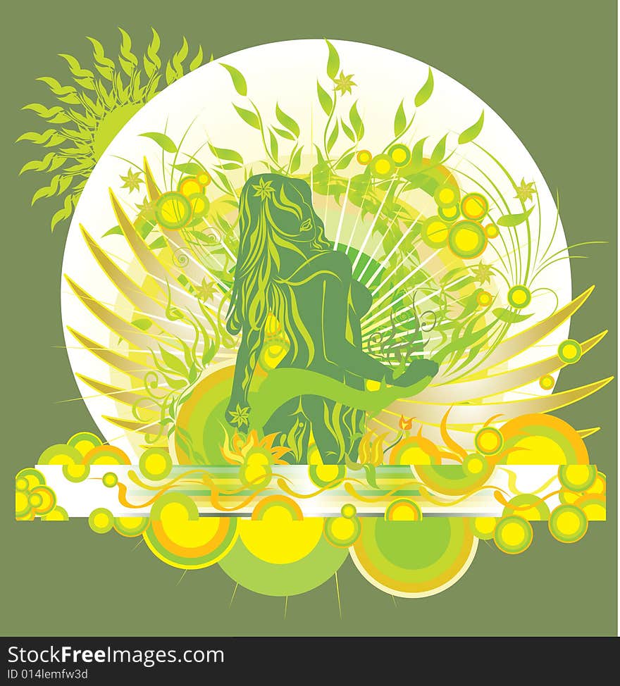 Poster with silhouette of the girl and plants. Poster with silhouette of the girl and plants