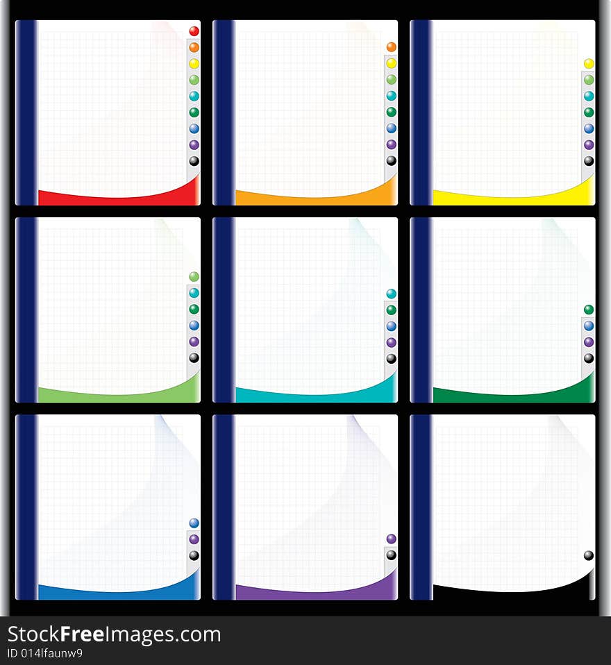 Set with nine stylized sheet a note pad. Set with nine stylized sheet a note pad