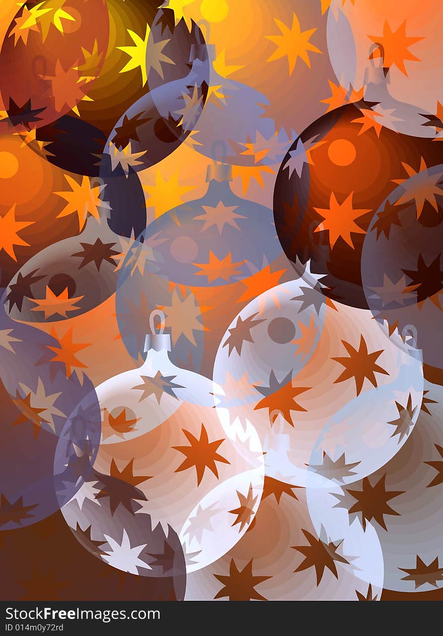 Pattern with  orange, blue and white christmas decorations. Pattern with  orange, blue and white christmas decorations