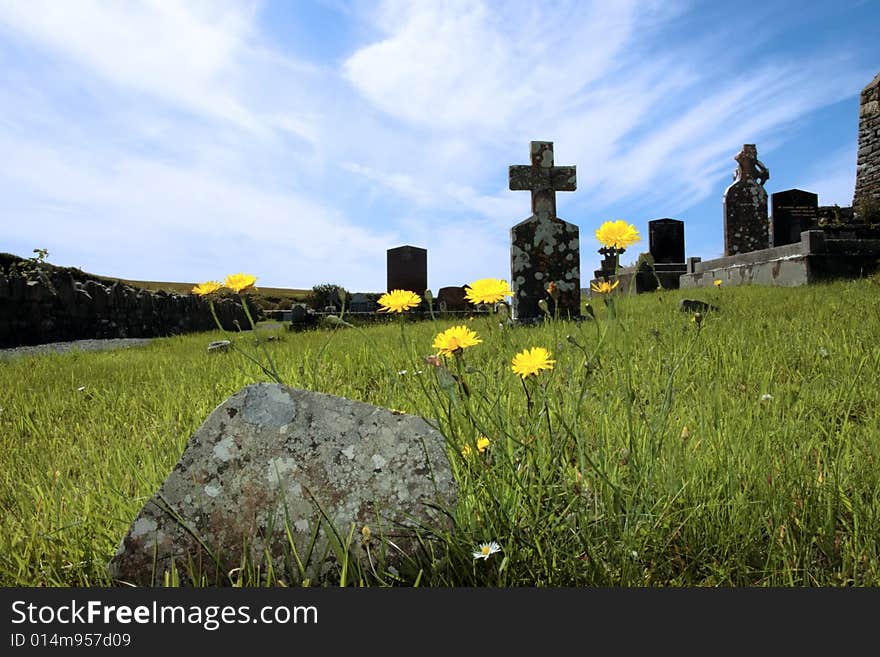 An old irish graveyard in Kerry on the west coast of Ireland. An old irish graveyard in Kerry on the west coast of Ireland