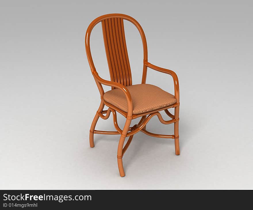 3d wooden chair on white background. 3d wooden chair on white background