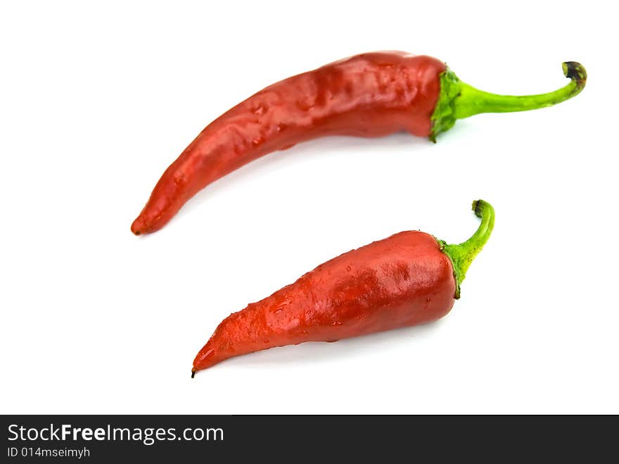 Red chili pepper on the white background.