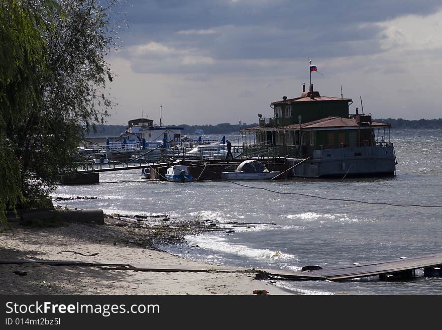 Bad weather. Coast of the river of Volga