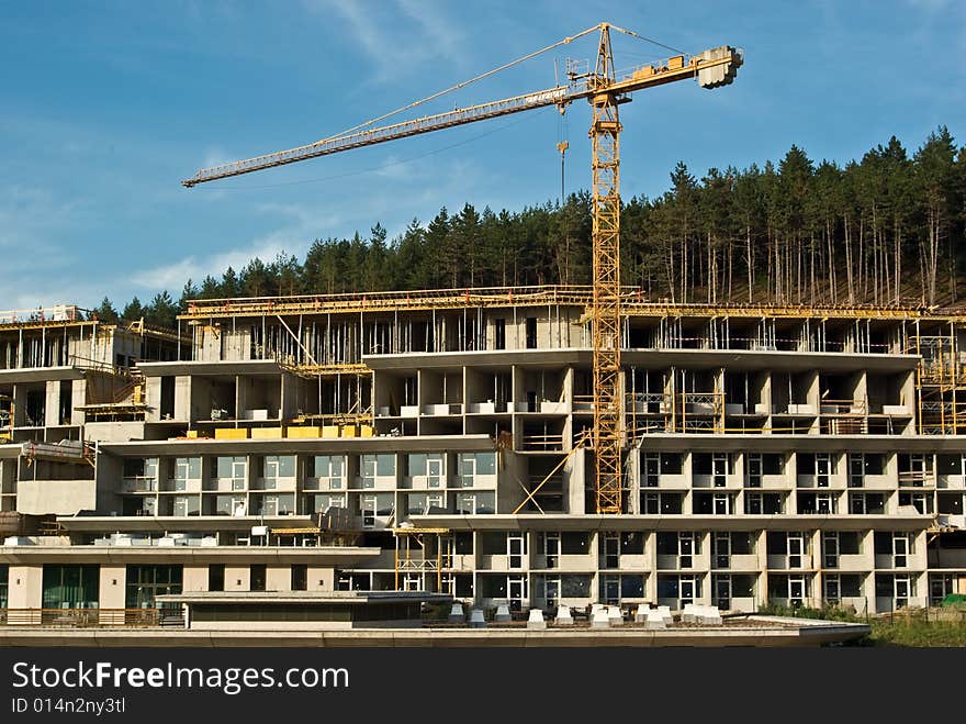 Construction of resort hotel in the hills