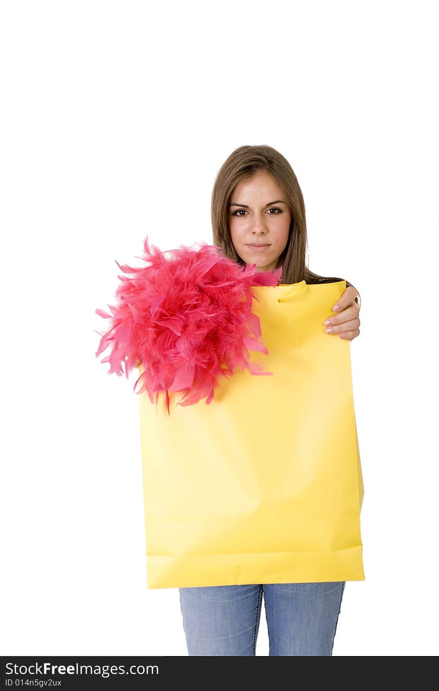 Woman holding a shopping bag and her boyfriend. Woman holding a shopping bag and her boyfriend