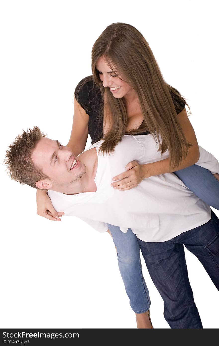 Young couple together on isolated background. Young couple together on isolated background