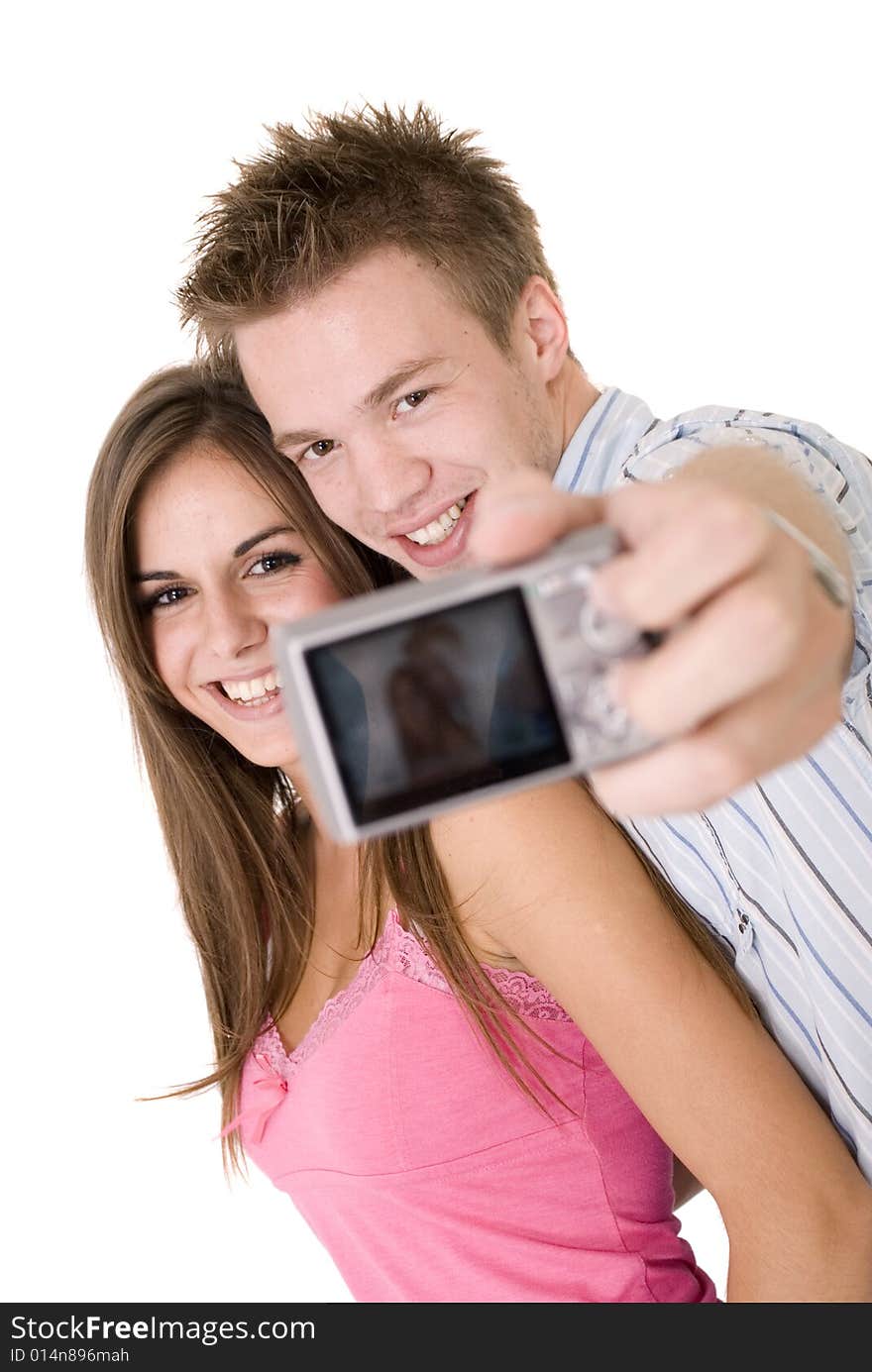 Young couple taking a picture. Young couple taking a picture