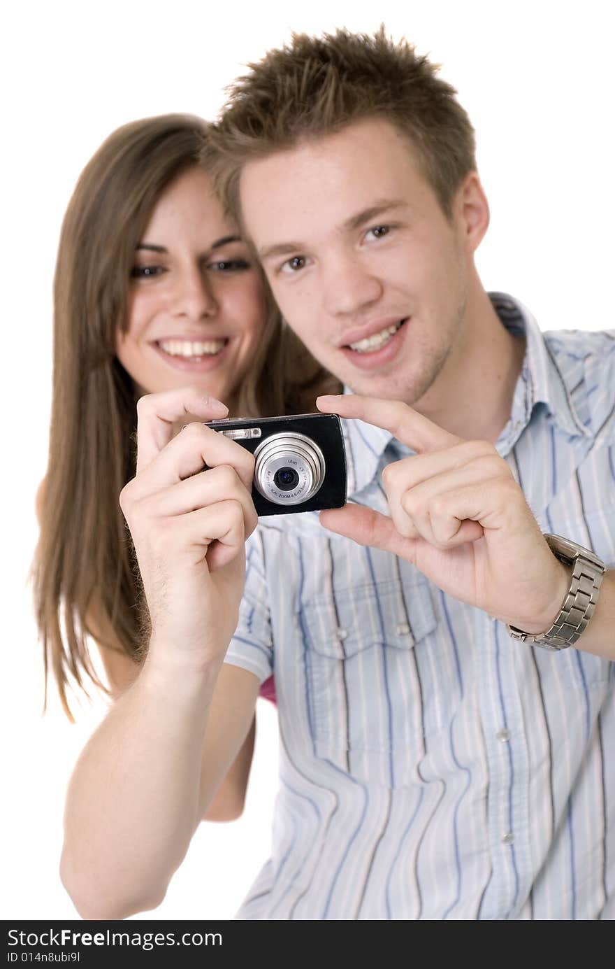 Couple with digital camera