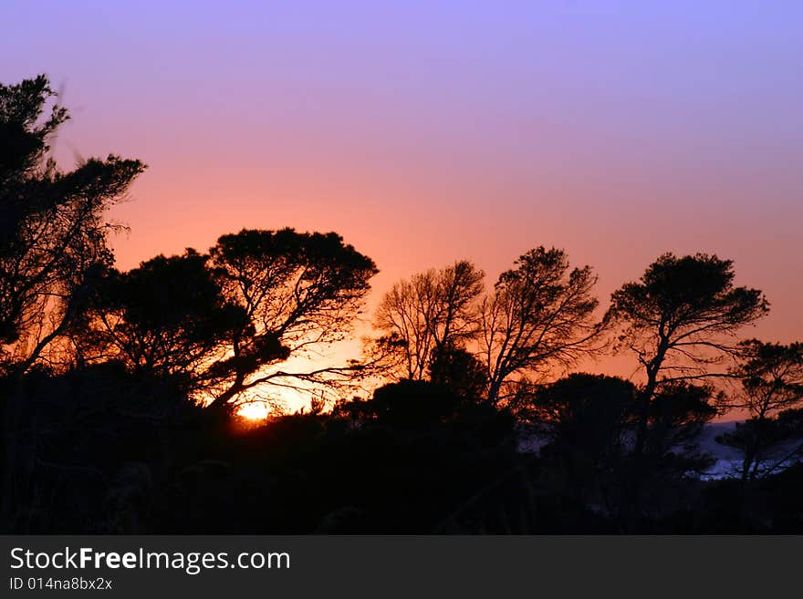 Sunset in a North of island of Majorca in Spain. Sunset in a North of island of Majorca in Spain