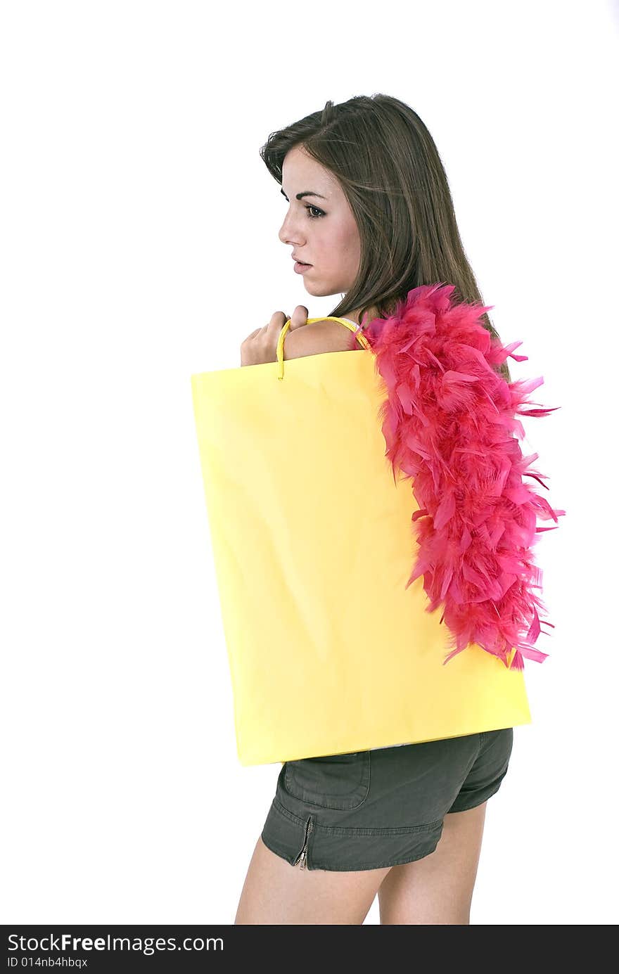 Happy girl with yellow bag. Happy girl with yellow bag