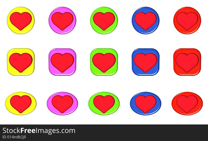 Set of buttons 3d theme heart and love. Set of buttons 3d theme heart and love