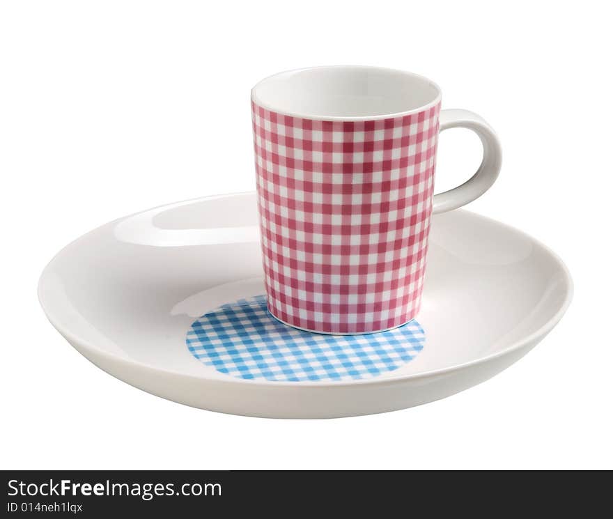 Empty checked cup and plate