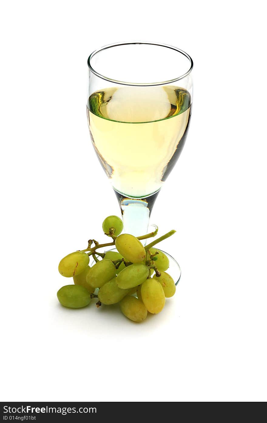 White wine with green grapes on white. White wine with green grapes on white