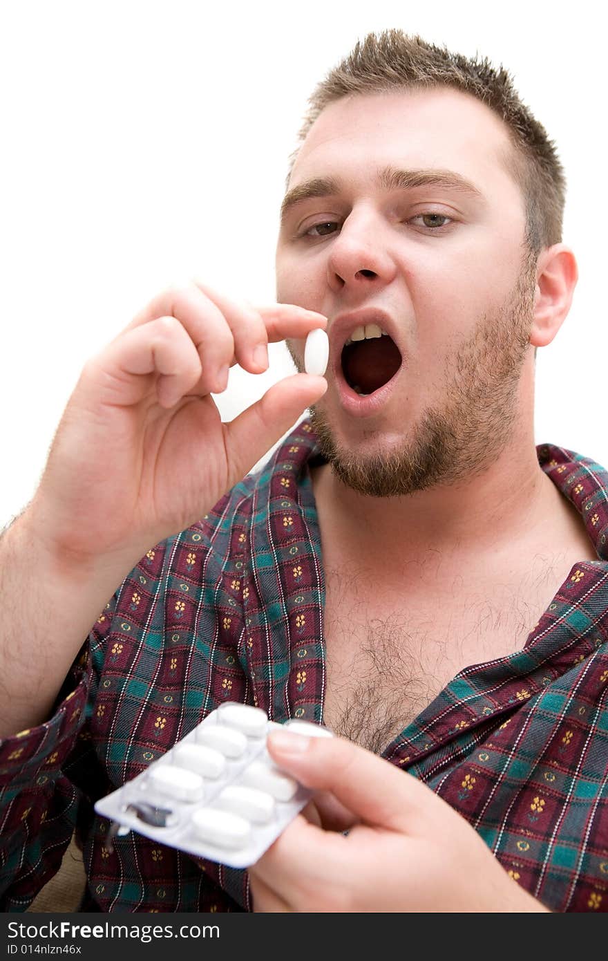 Very sick man on white background. Very sick man on white background