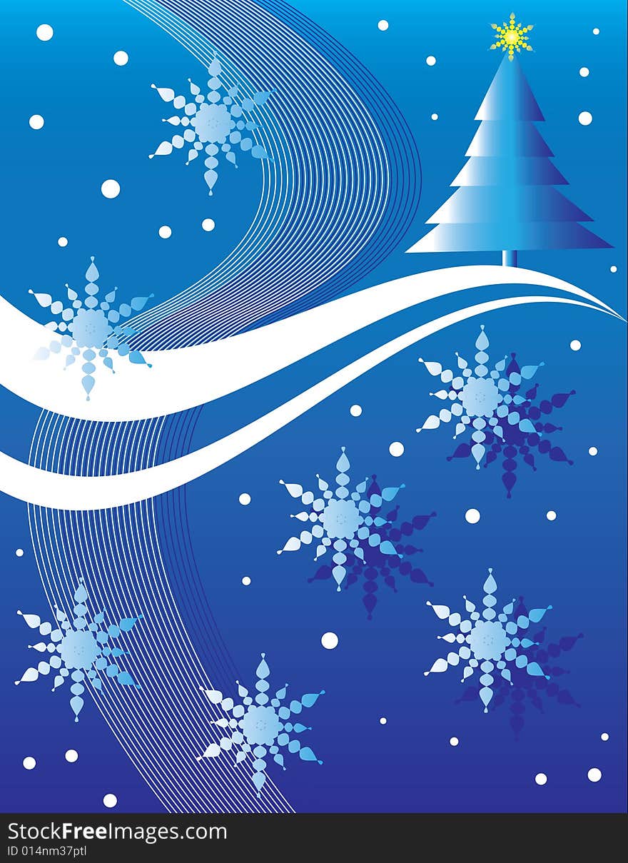 A Christmas Tree Sits on a Snowy Hill in an Abstract Holiday Illustration. A Christmas Tree Sits on a Snowy Hill in an Abstract Holiday Illustration.