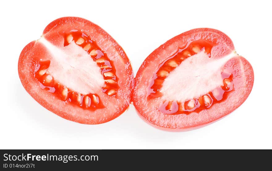 Sliced tomato isolated on white background.