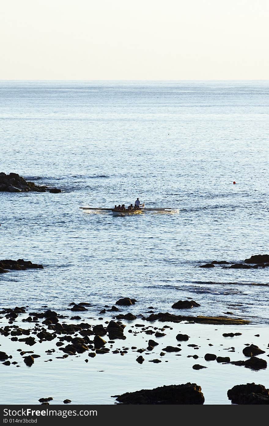 Whaler rowboat approaching, Pico island, Azores, Portugal. Whaler rowboat approaching, Pico island, Azores, Portugal