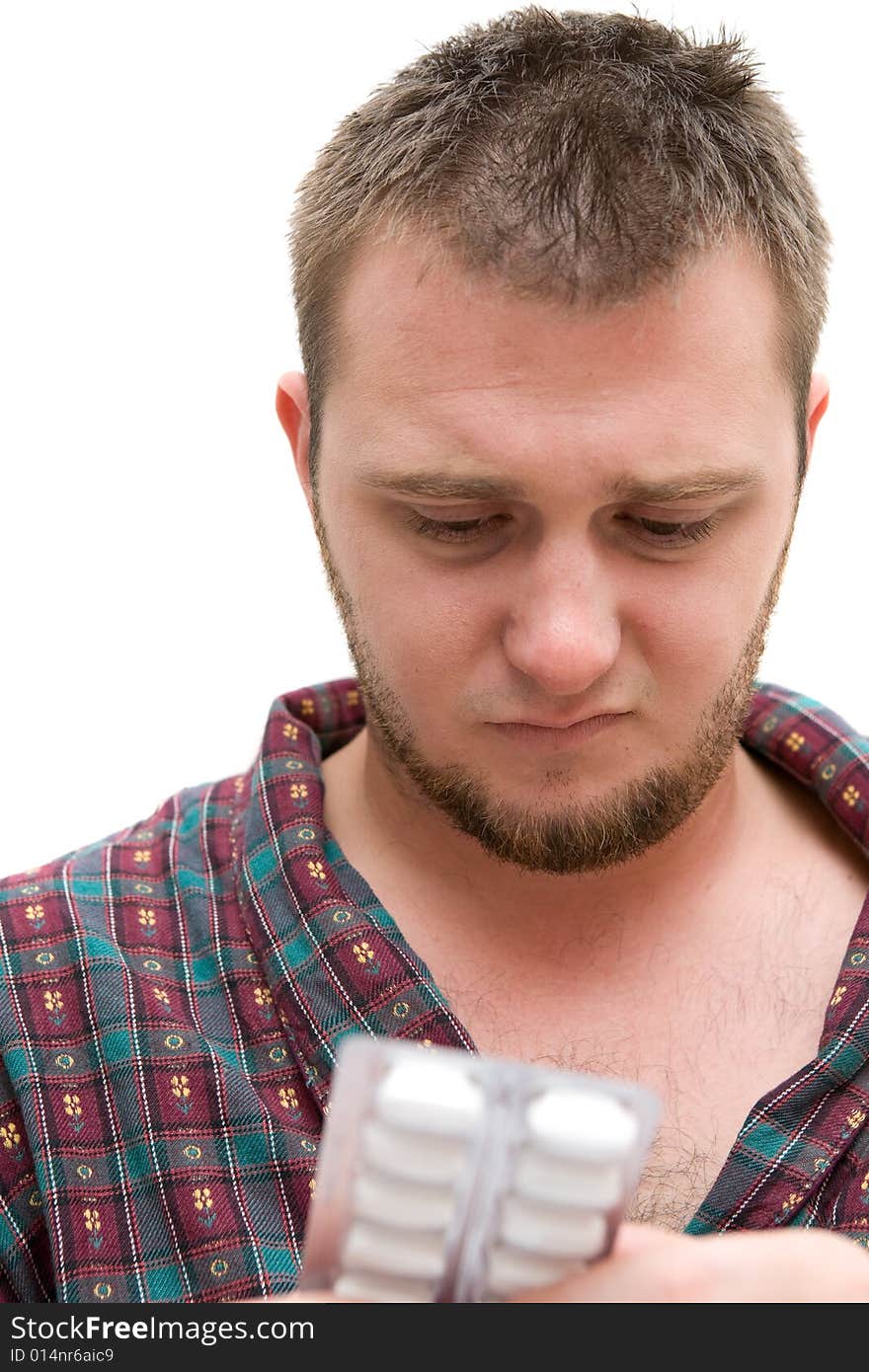 Very sick man on white background. Very sick man on white background