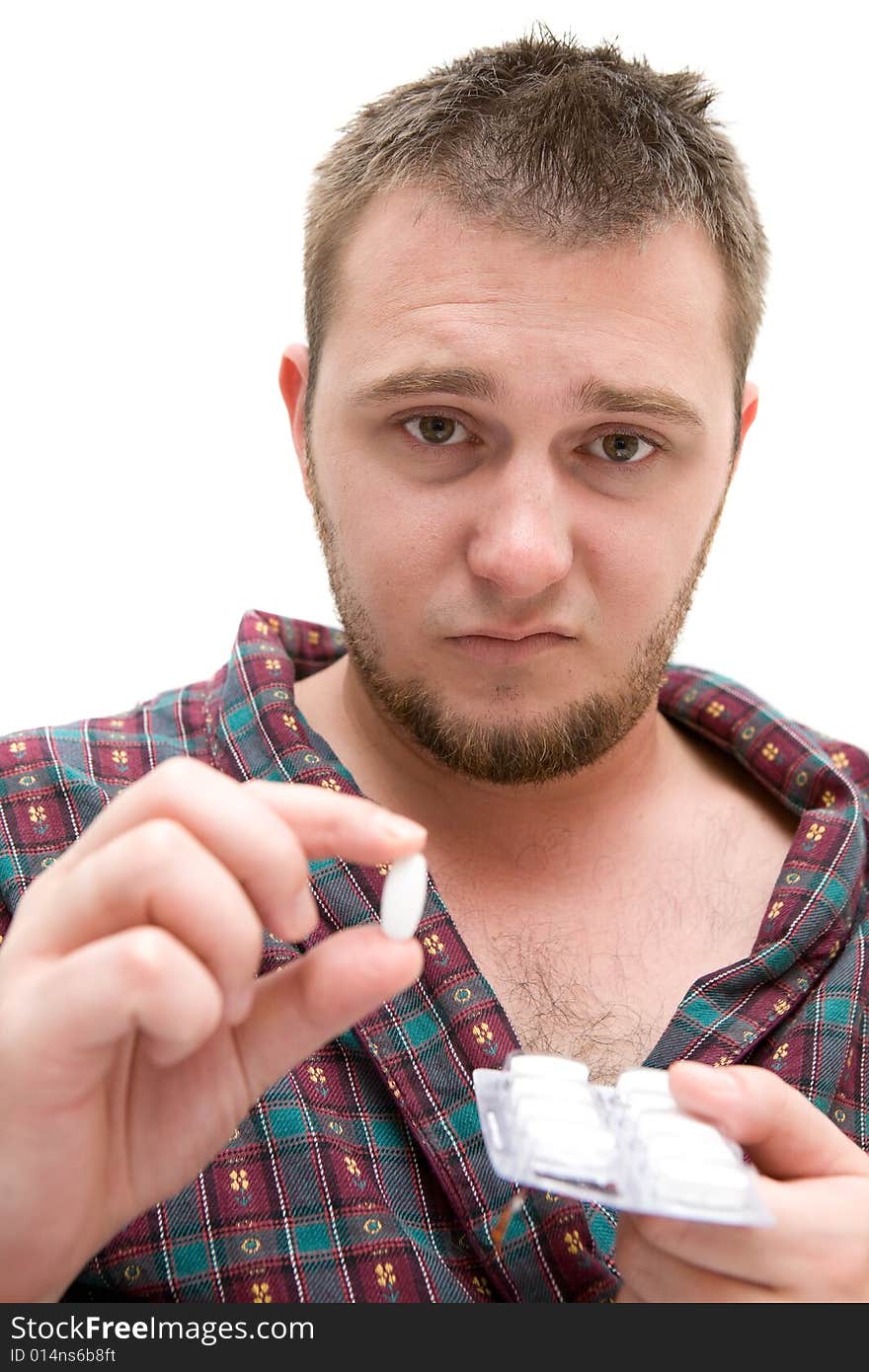 Very sick man on white background. Very sick man on white background