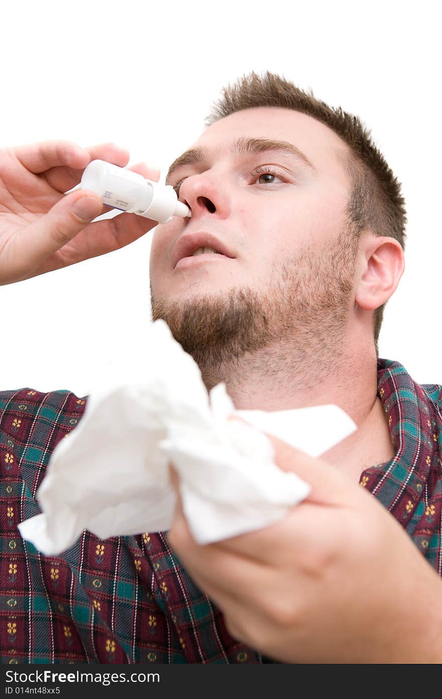 Very sick man on white background. Very sick man on white background