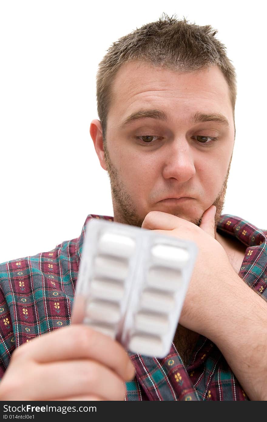 Very sick man on white background. Very sick man on white background