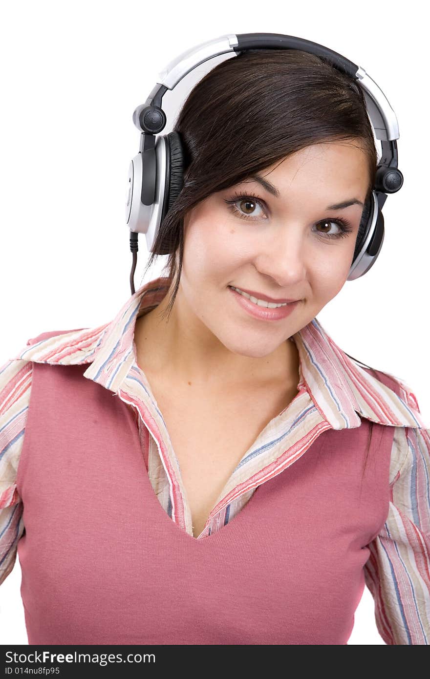 Attractive brunette woman with headphones. Attractive brunette woman with headphones