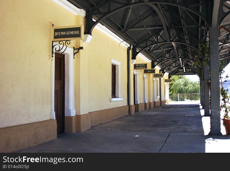 Old fashioned railroad station of a Patagonian train line. Old fashioned railroad station of a Patagonian train line