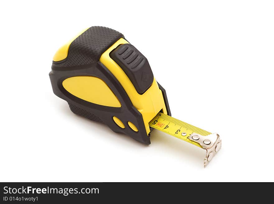 Tape measure on white background