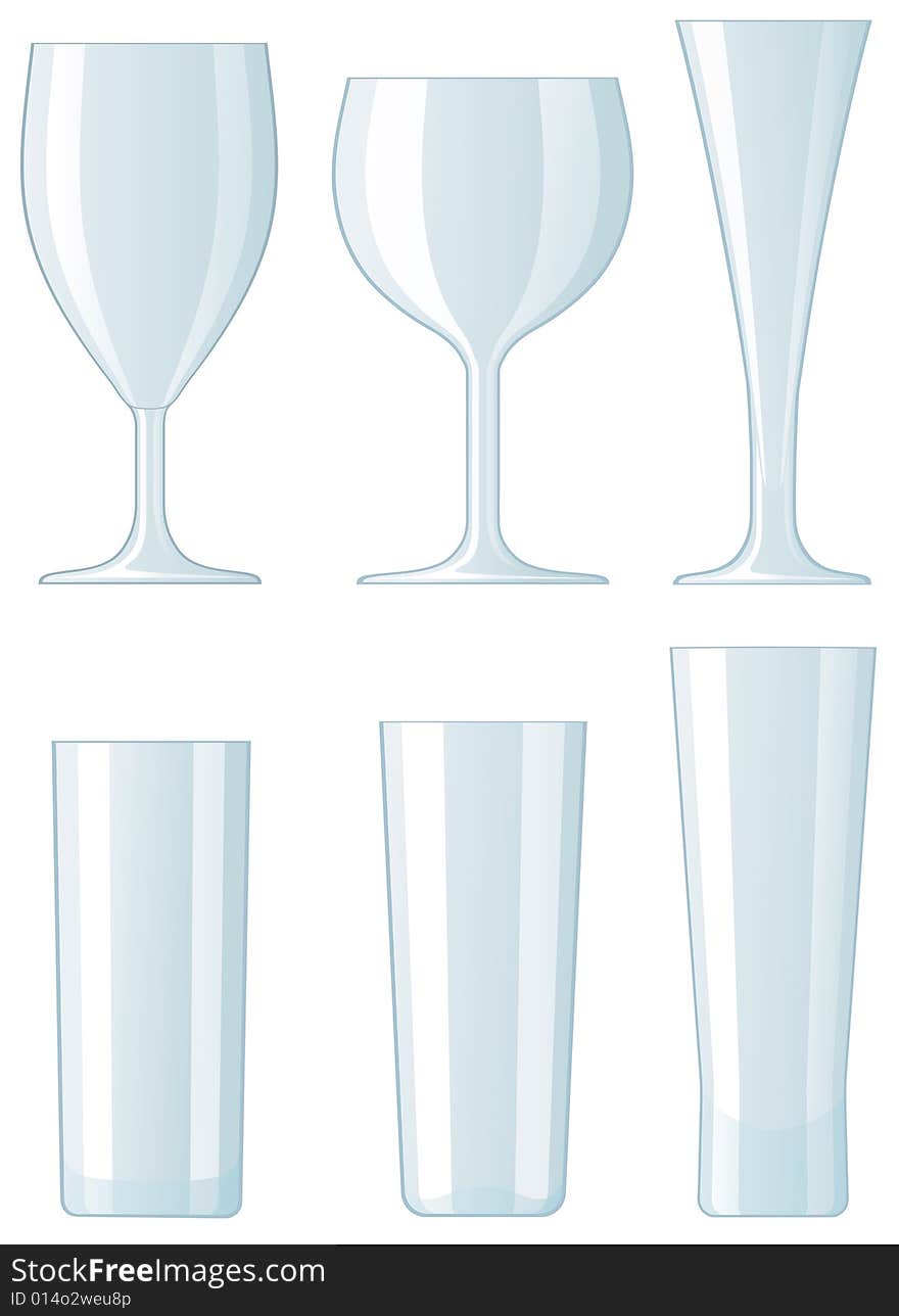 Group of empty cocktail glasses of various shapes. Group of empty cocktail glasses of various shapes