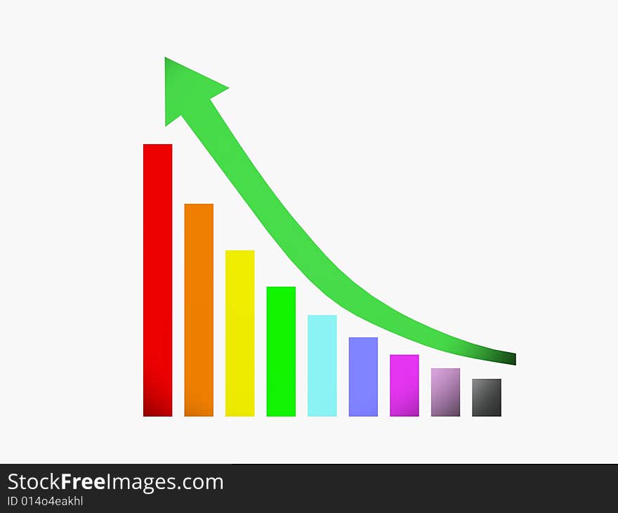 Colorful 3d growth chart and acceding arrow