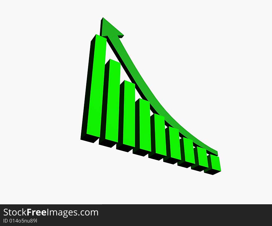 Green 3d growth chart and acceding arrow