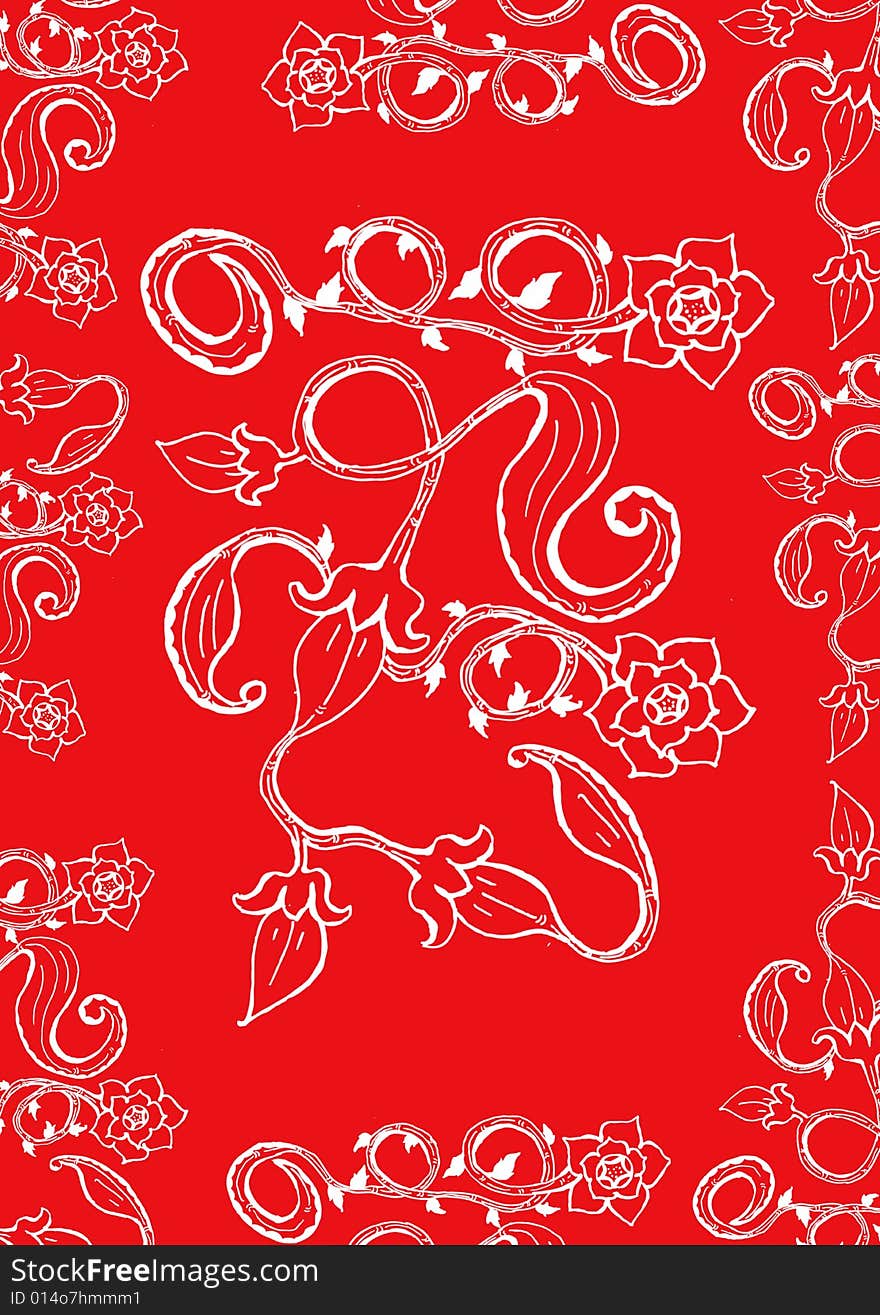 Flower ornament design ornament on red background