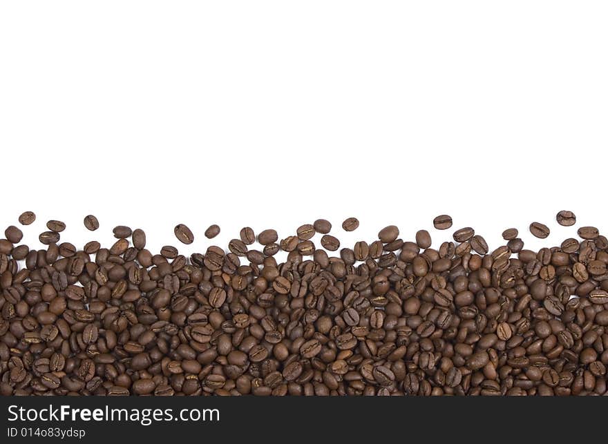 Coffee beans on white background suitable for background of border. Coffee beans on white background suitable for background of border