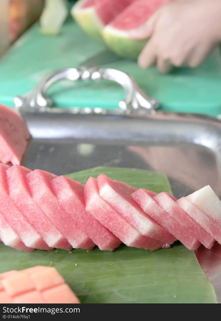 Sliced of fruit for dessert: watermelon. Sliced of fruit for dessert: watermelon