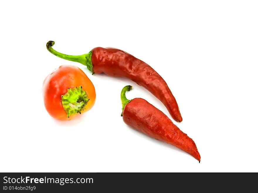 Red chili pepper on the white background.