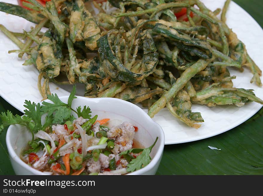 Fried vegetable crispy and hot source. Fried vegetable crispy and hot source