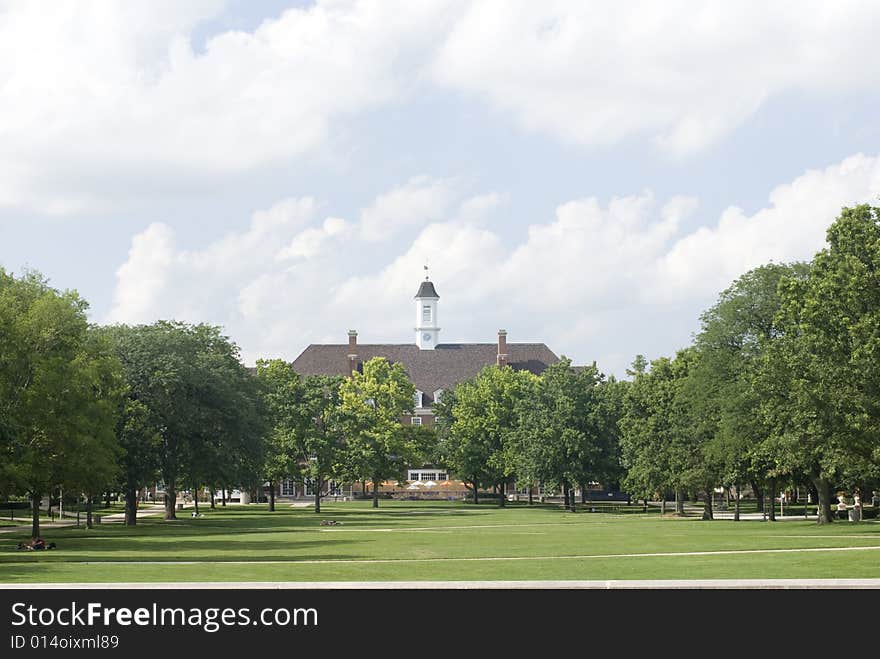 Wide-angle shot of an estate�s lush landscaped yard. Wide-angle shot of an estate�s lush landscaped yard