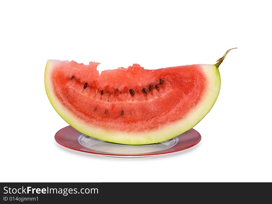 Watermelon and crusts on a plate isolated on a white background