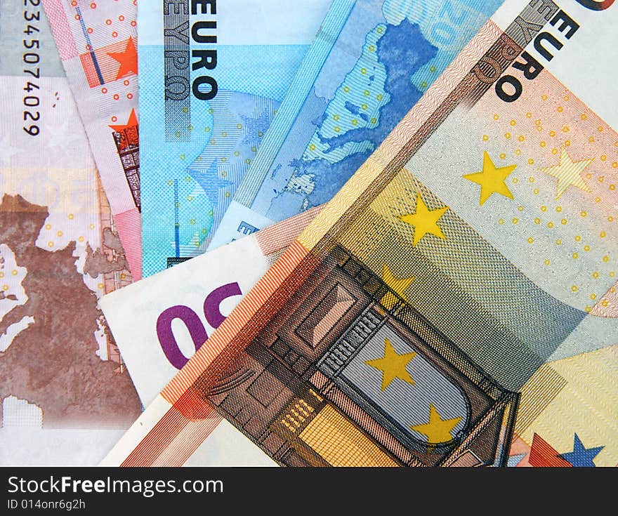 Selection of European Euro currency bank notes. Selection of European Euro currency bank notes