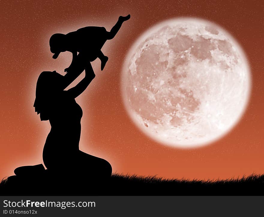 Mother And Son In The Moon