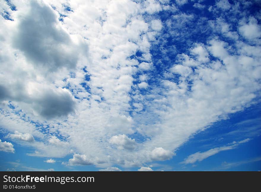 Blue sky background with tiny clouds