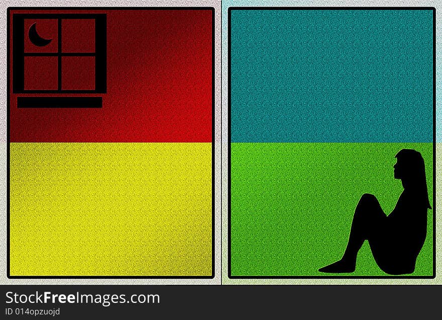 A colorated background with silhouette of woman for card. A colorated background with silhouette of woman for card