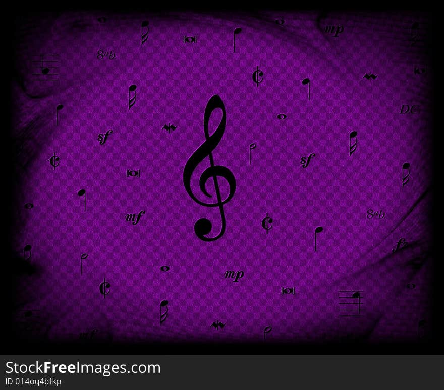 Abstract background in violet and black with music notes