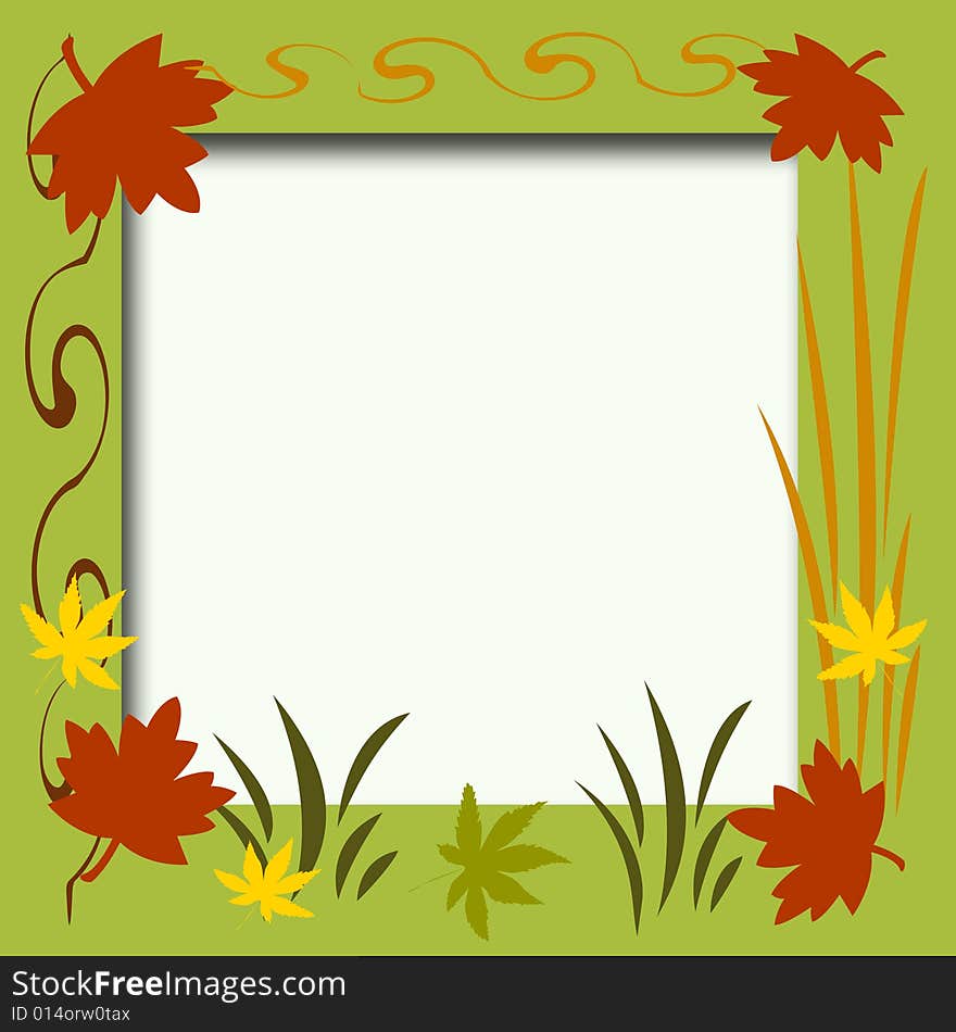 Colorful autumn leaves frame solid center illustrated. Colorful autumn leaves frame solid center illustrated