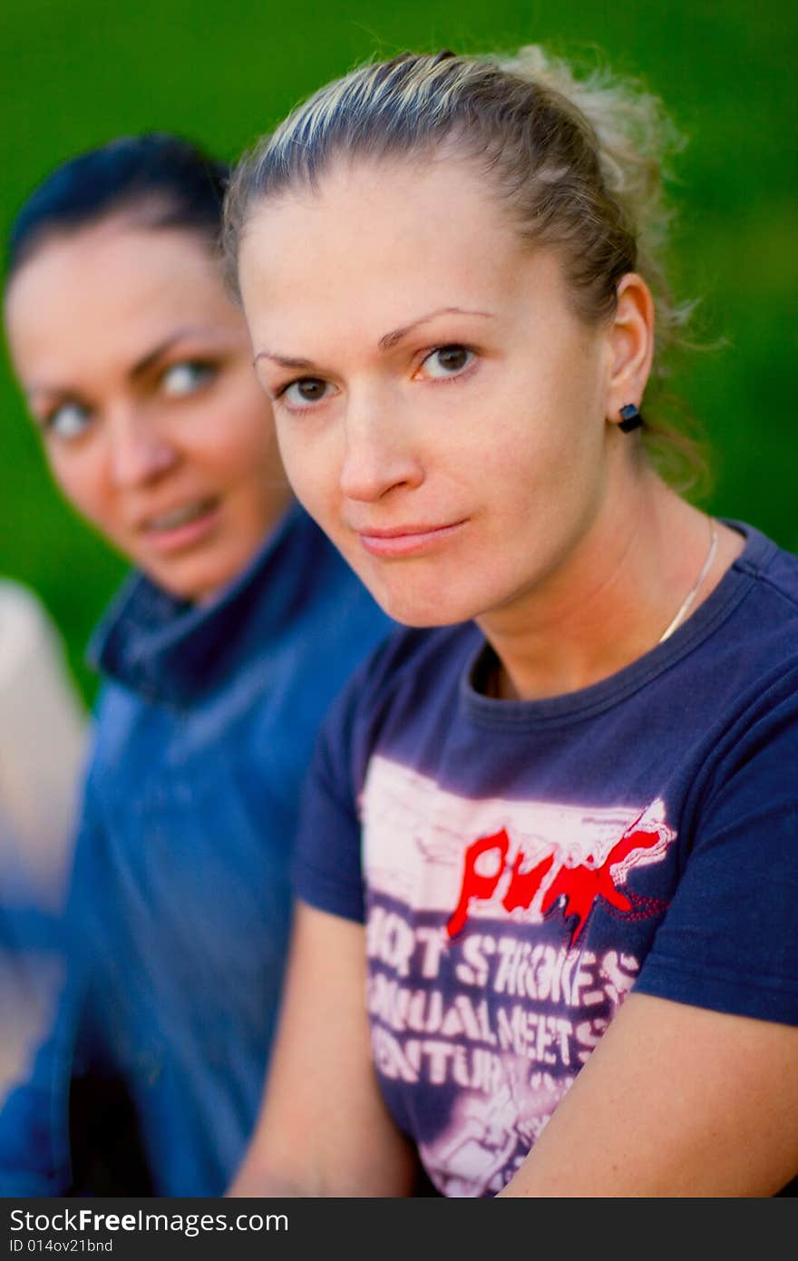 Outdoor portrait of two pretty women