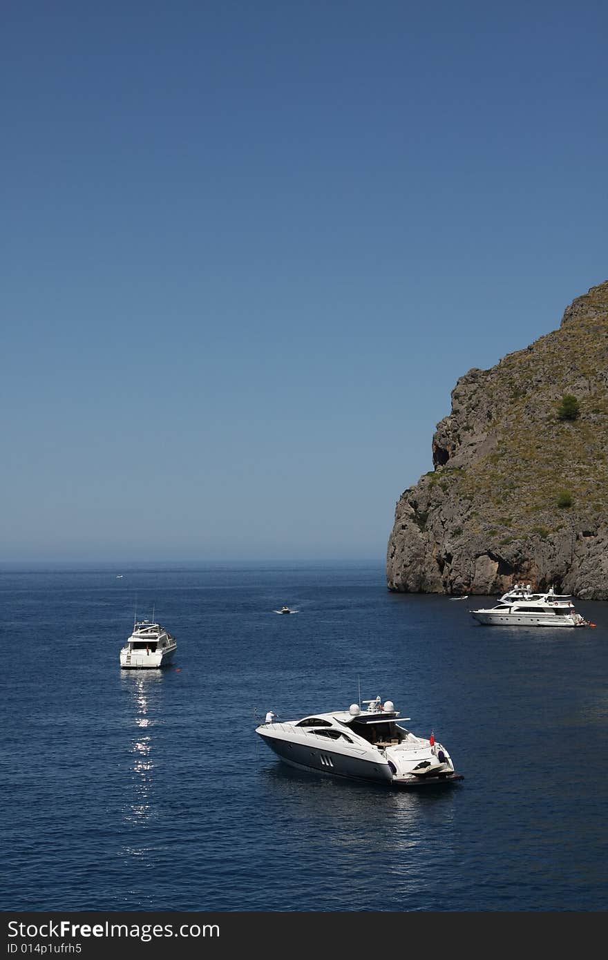 Three boats in the sea