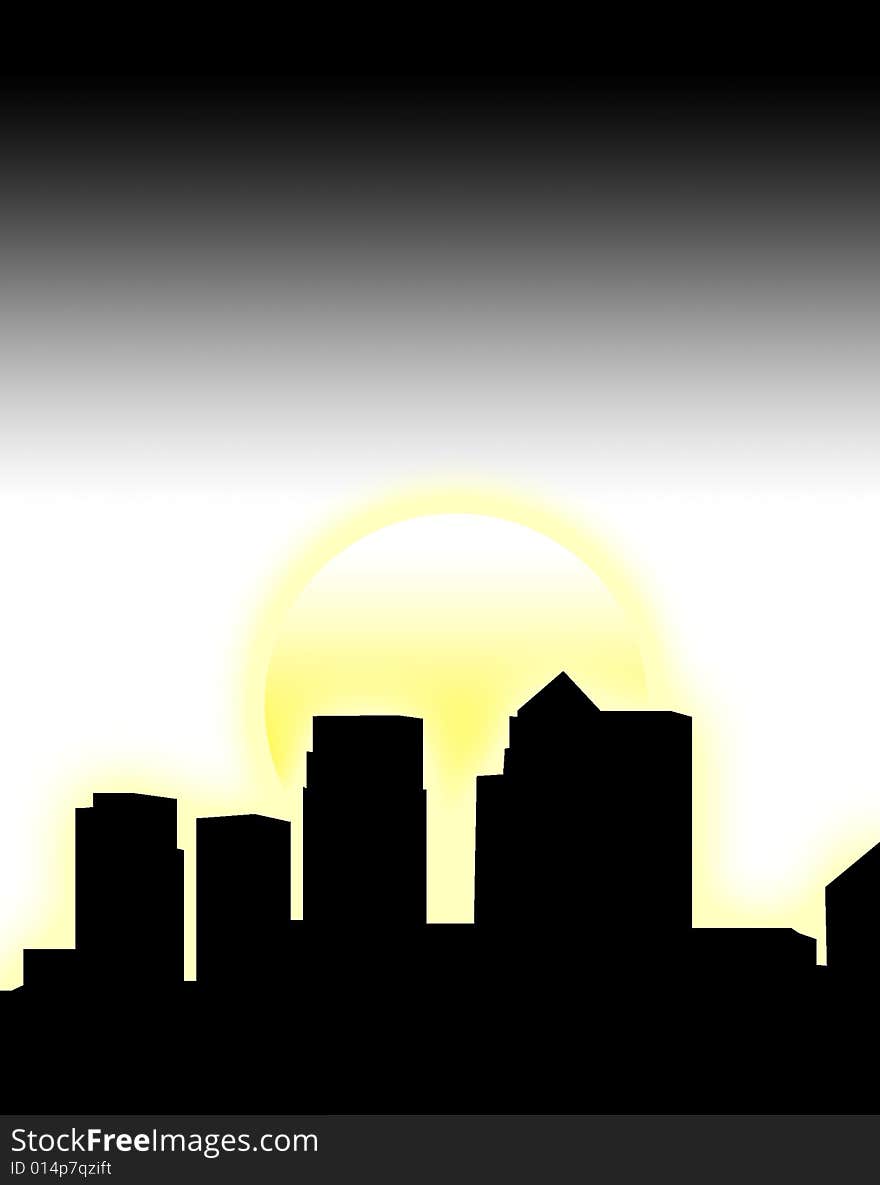 A silhouette of a London skyline with a sun background. A silhouette of a London skyline with a sun background.